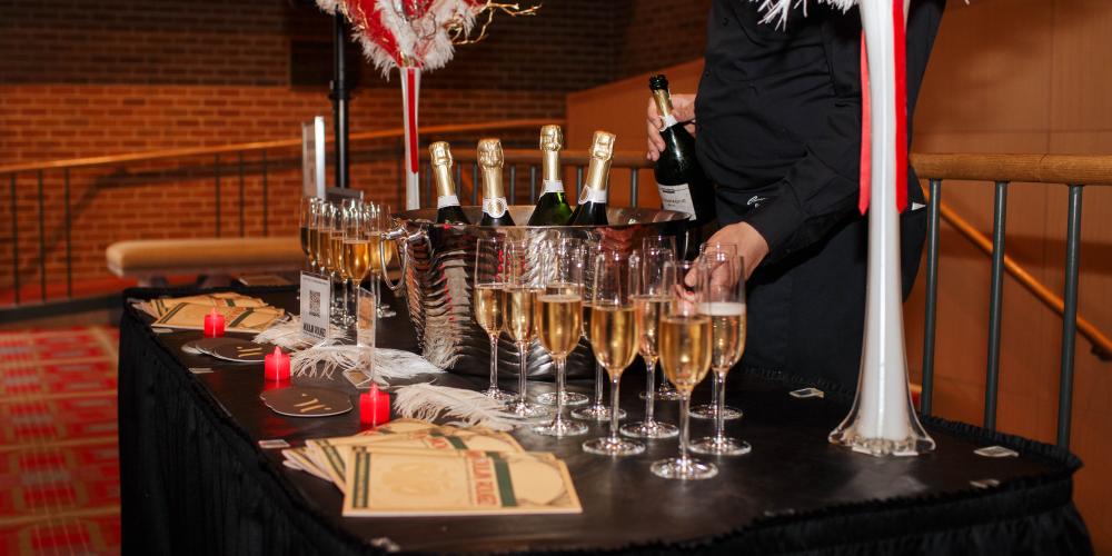 champagne glasses on table
